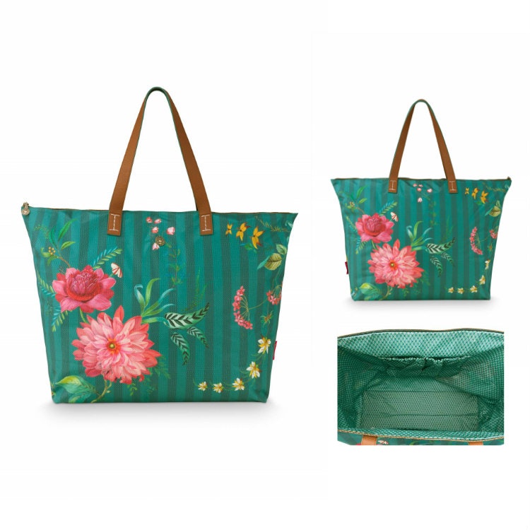 Väska beach bag fleur grön- PIP STUDIO