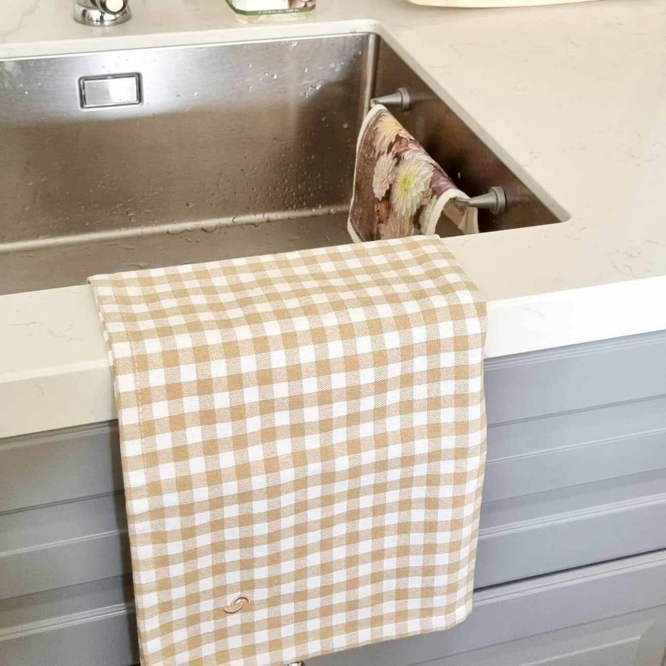 Kökshanddukar 2pack Rutan beige