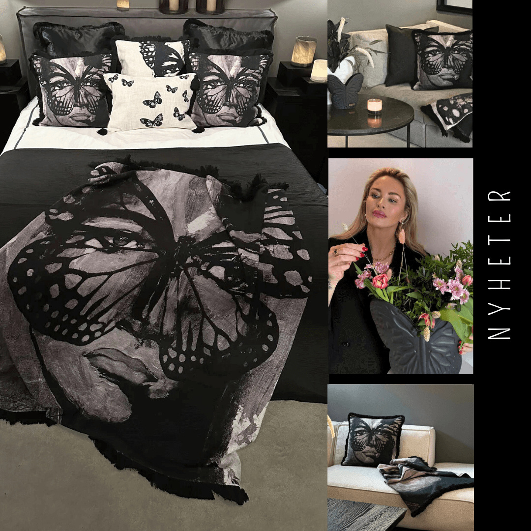 Kuddfodral 50 x 50 Golden butterfly BW- CAROLINA GYNNING