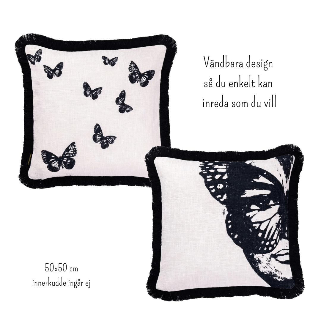 Kuddfodral 50 x 50 Golden Butterfly BW butterflies- CAROLINA GYNNING