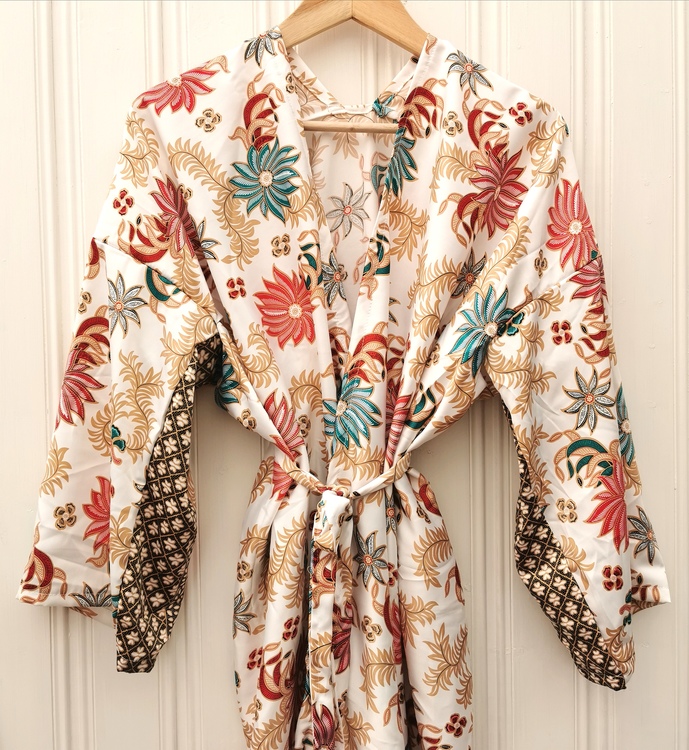 Kimono vit turkos/röd