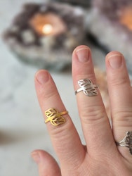 Ring, löv, guld, guldpläterat rostfritt stål