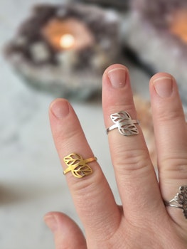 Ring, löv, guld, guldpläterat rostfritt stål