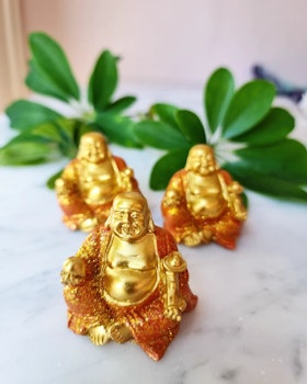 Happy Buddha - orange/guld 4cm