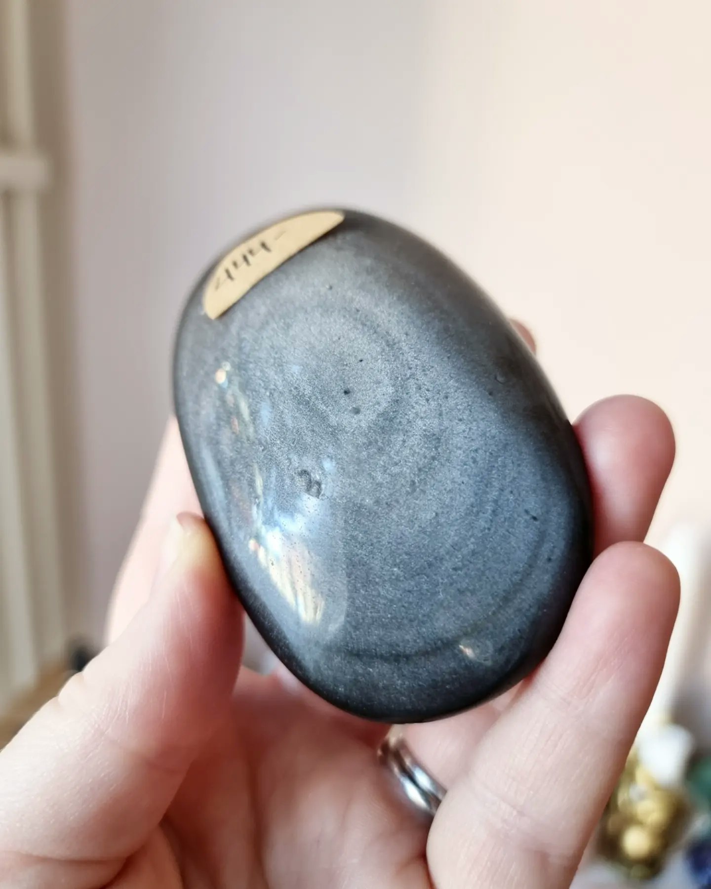 Silver Sheen obsidian, stor palmstone, nr 1