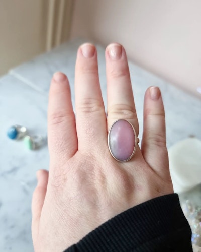 Rosa Opal, justerbar ring äkta silver nr 2