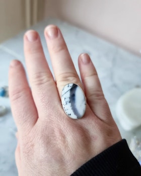 Dendrit opal / agat, justerbar ring äkta silver nr 1