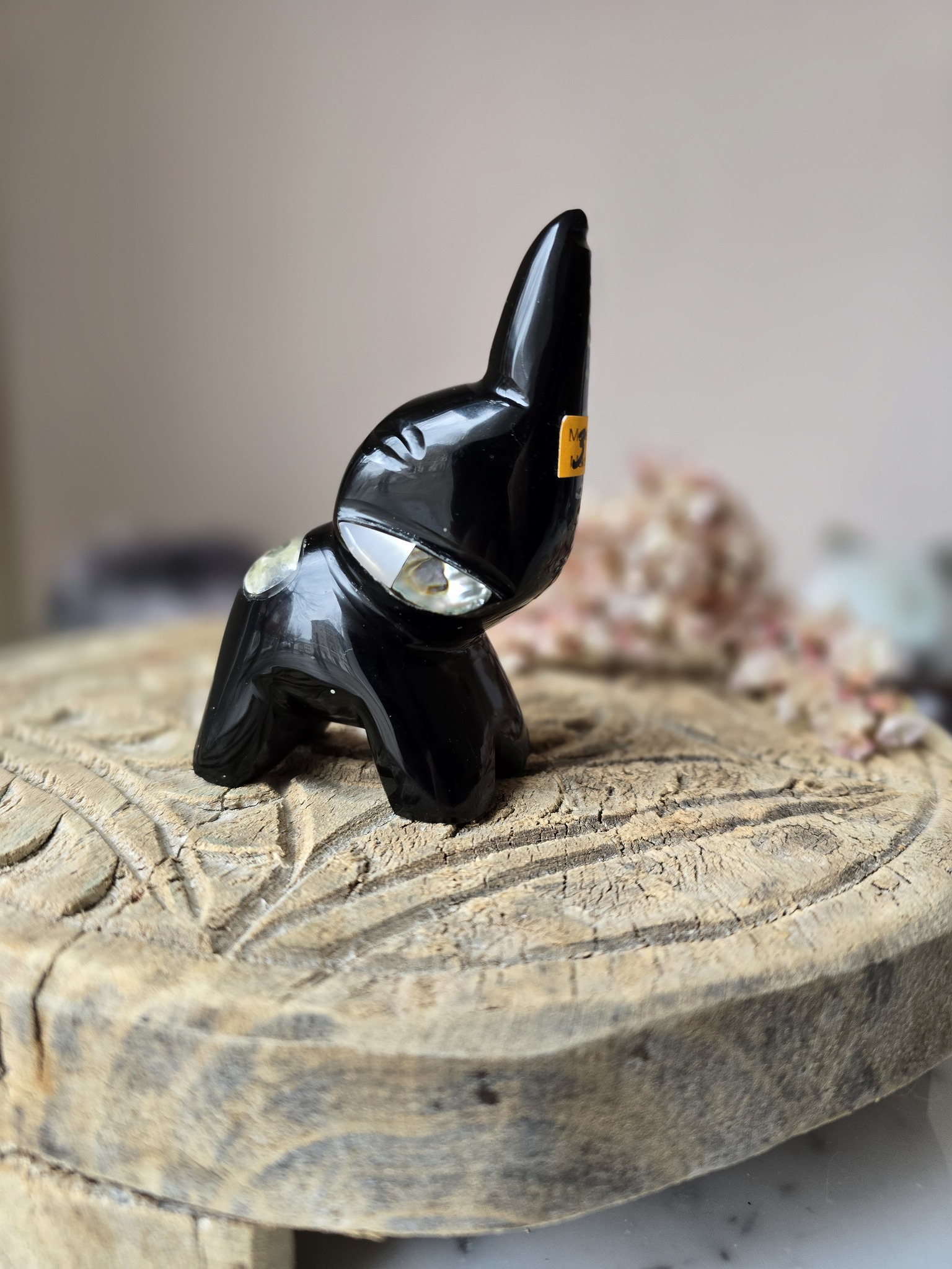 Svart Obsidian, handpolerad elefant (Mexico) nr 3