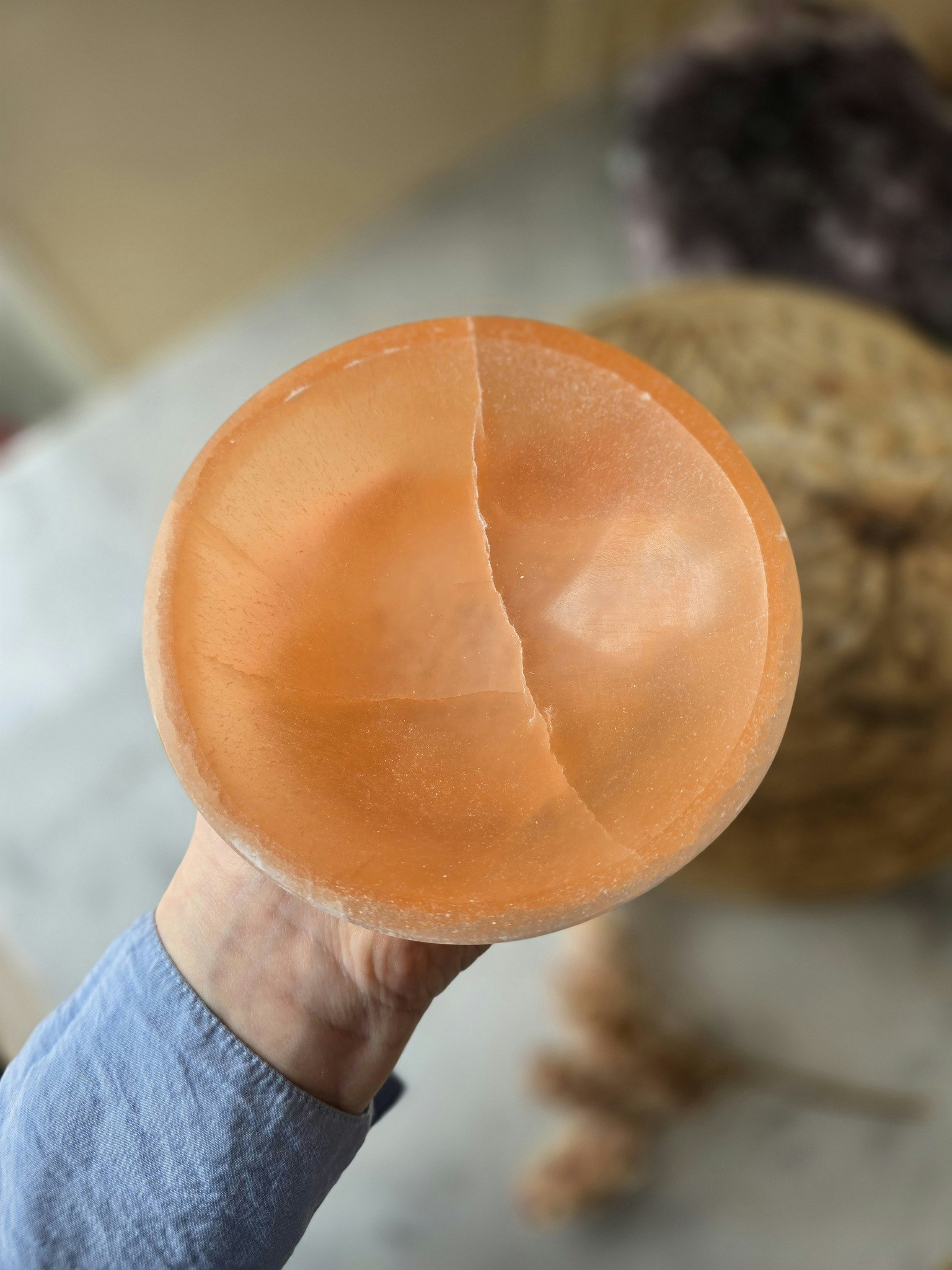 Orange selenitskål, stor ca 12cm i diameter