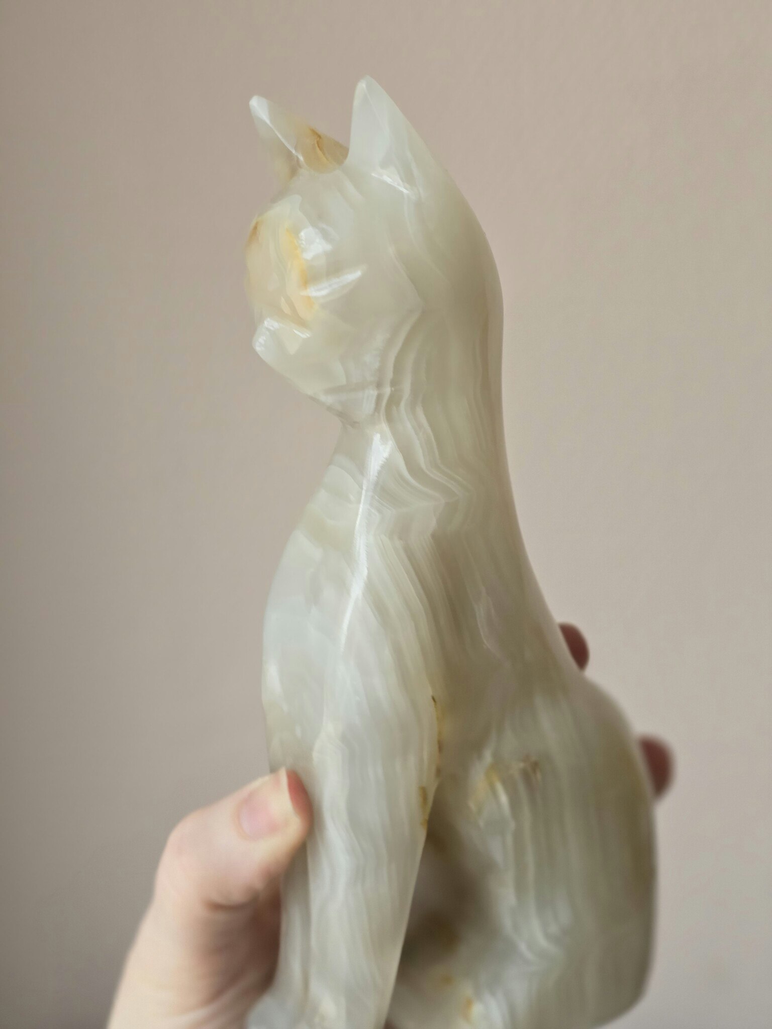 Onyx, handkarvad katt (stor) 19cm