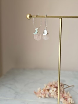 Örhängen, rosenkvarts & måne, äkta silver