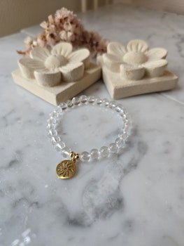 Armband, bergskristall & sol rostfritt ståk