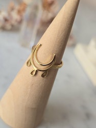 Ring med måne & droppar, guldpläterat rostfritt stål
