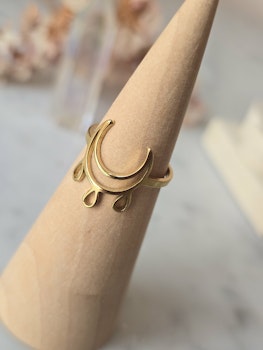 Ring med måne & droppar, guldpläterat rostfritt stål