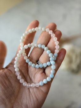 Armband | Akvamarin, Regnbågsmånsten & facetterad rosenkvarts