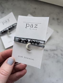 Wish bracelet | snöflingeobsidian & måne | mörkgrå