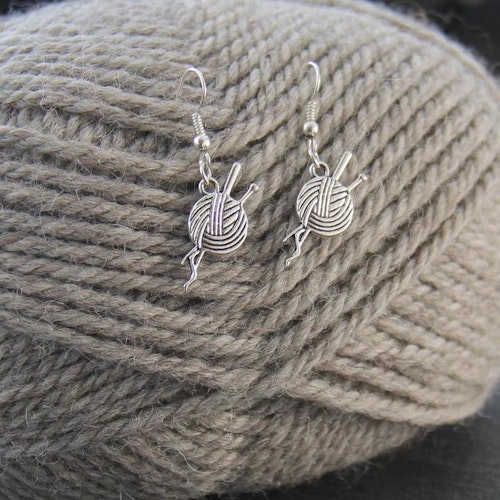 Knitting Needles and Yarn Dangle Earrings
