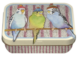 BUDGIES IN BEANIES - MINI RECTANGULAR TIN (ASK)