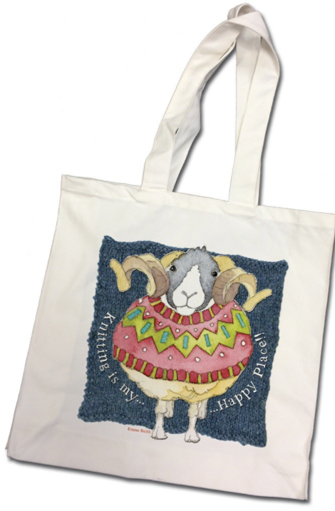 KNITTING IS MY HAPPY PLACE COTTON CANVAS BAG (TYGPÅSE)