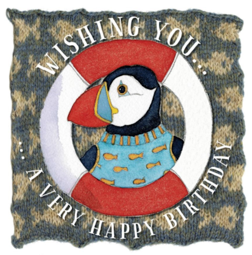 LIFE BUOY BIRTHDAY - WOOLLY PUFFINS GREETINGS CARD (FÖDELSEDAGSKORT)