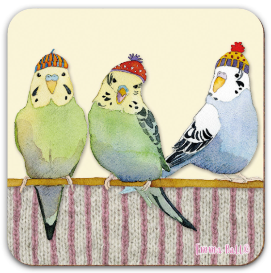 THREE BUDGIES IN BEANIES SINGLE COASTER (UNDERLÄGG)