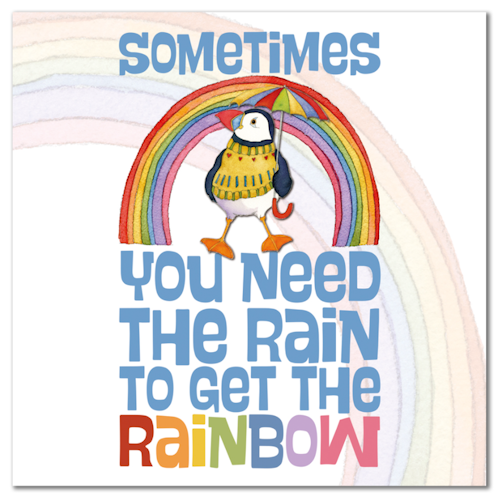 RAINBOW PUFFIN- FEATHERY FEELGOODS BIRTHDAY CARD (FÖDELSEDAGSKORT)