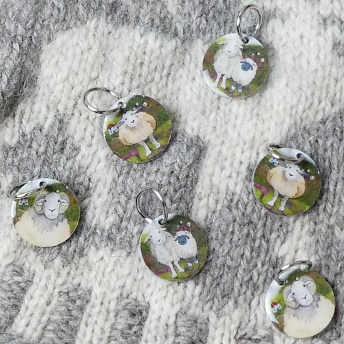 Felted Sheep Stitch Markers (set av 6) (MARKÖRER)