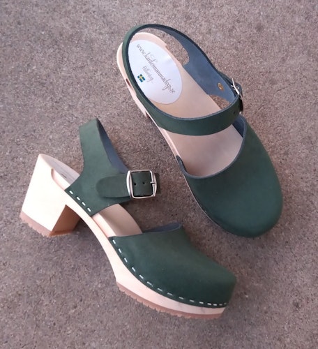 Iris sandal hög klack mossgrön nubuck