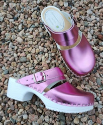 Ellen mjuktoffel med bakrem vit botten rosa metallic