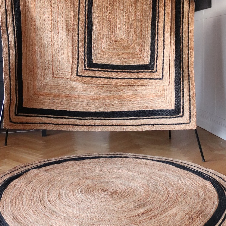 Fenny -rund matta i jute med svart kant - 180cm