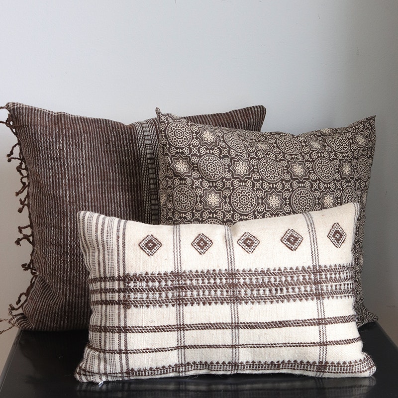 Kuddfodral Rhea brun och beige mönstrad 100% bomull