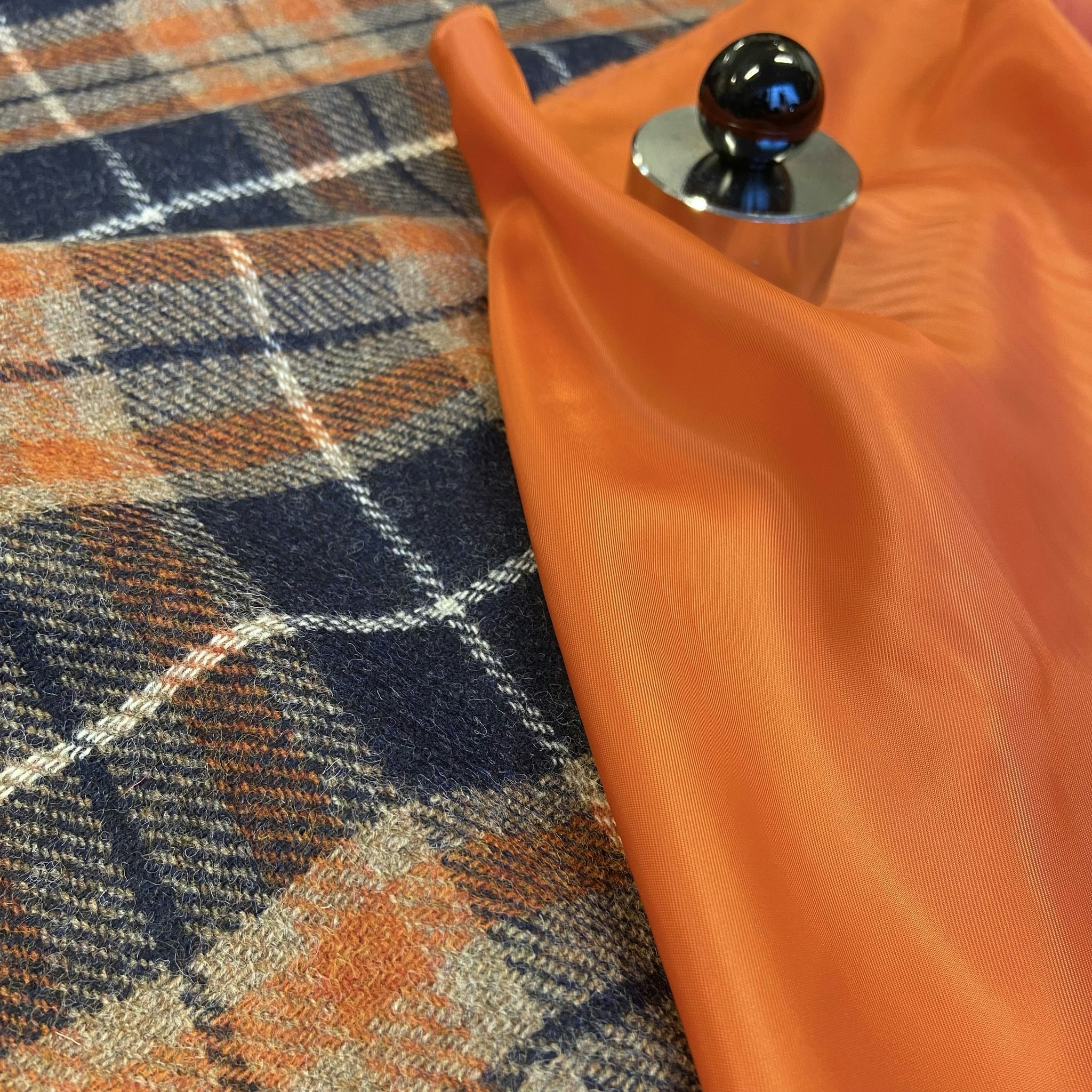 1,3m Ull Tweed - Marin/Orange/Beige Rutig