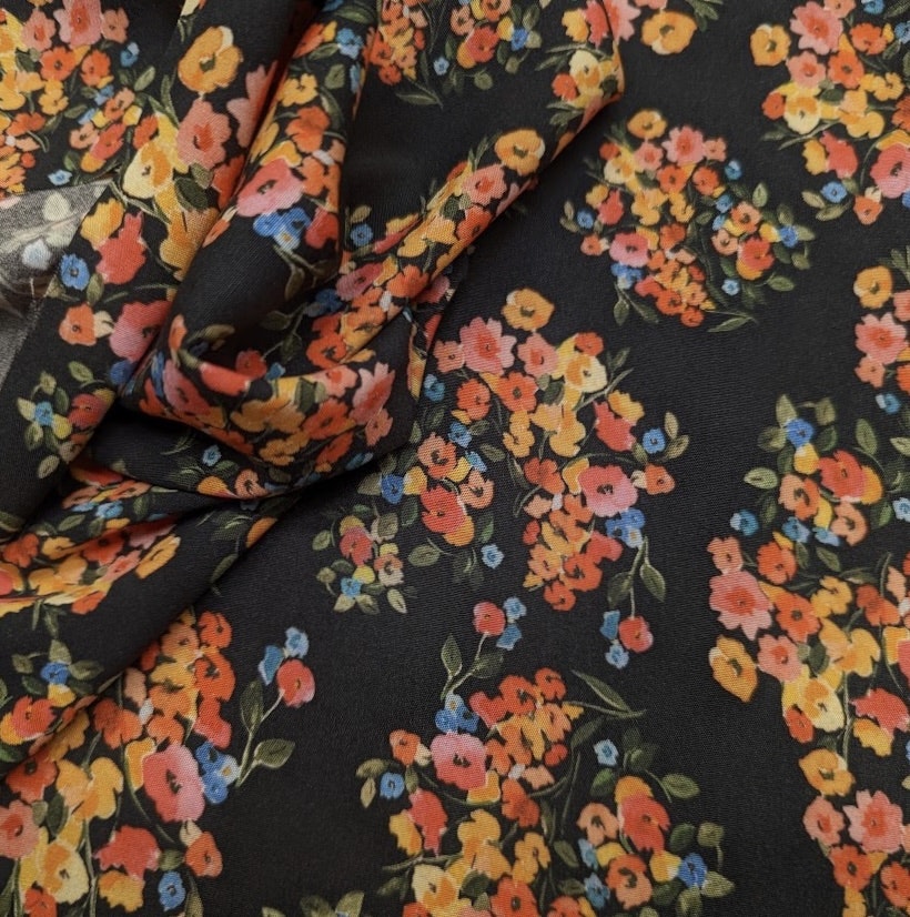 3m Viskos/Elastan - Svart/Orange Blommig