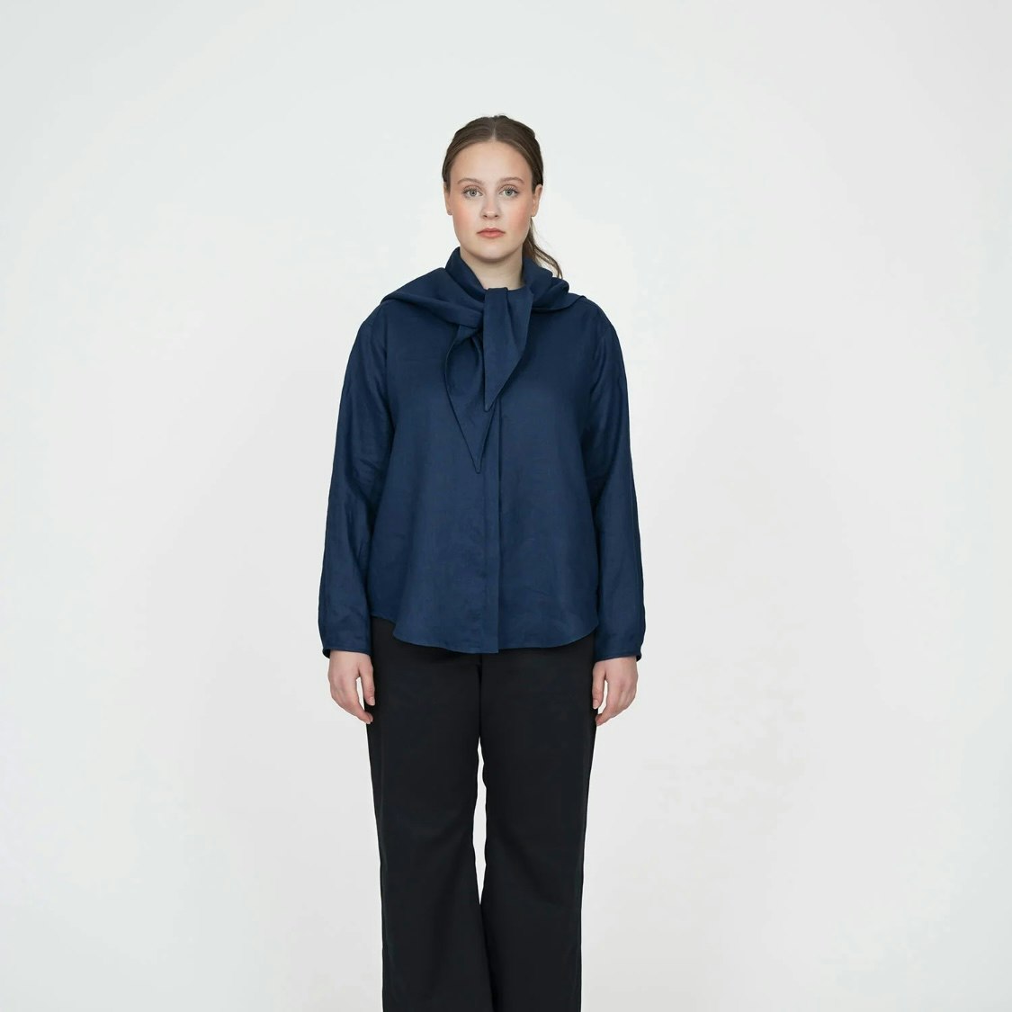 Scarf collar shirt XL-3XL