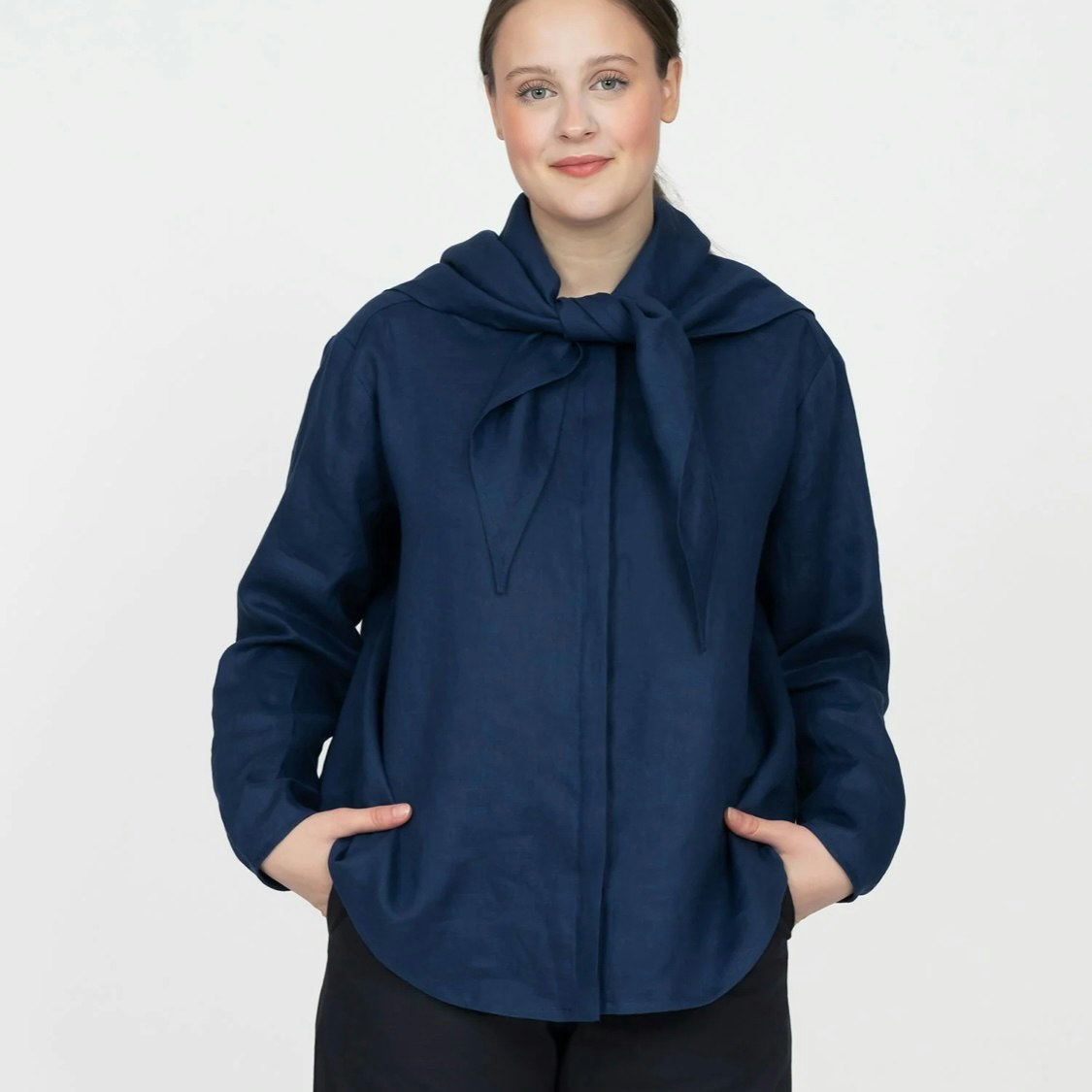 Scarf collar shirt XL-3XL