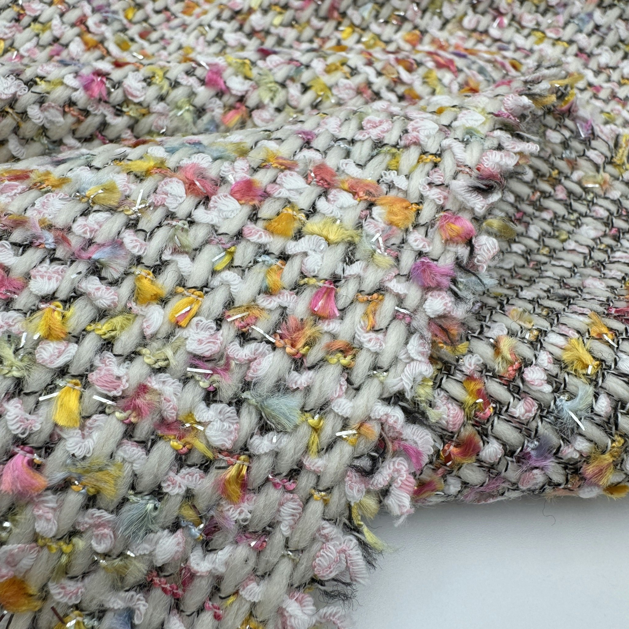 2,6m glitterchanel multi gul/rosa ull/viskos/bom/lurex