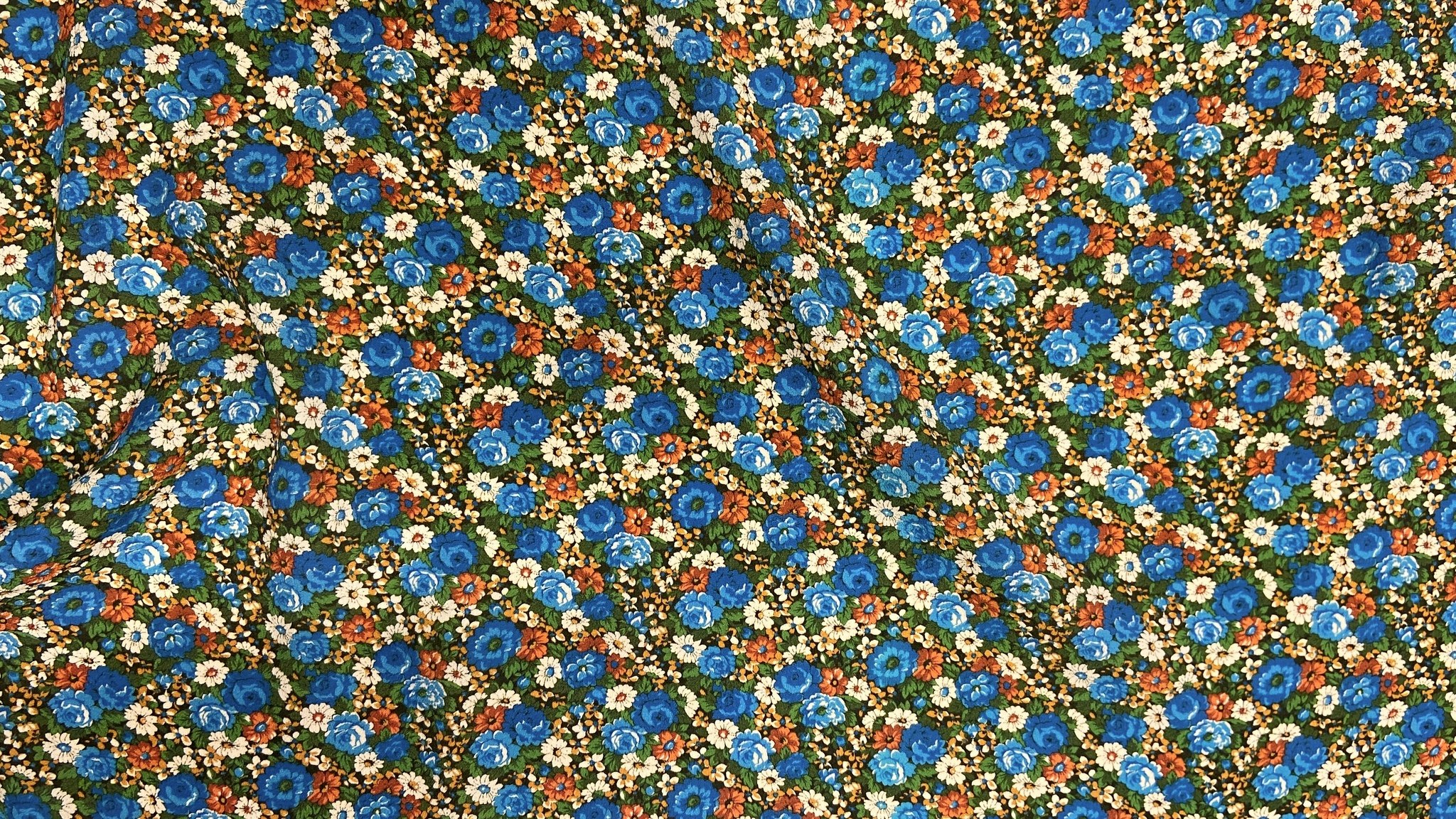 Viskoscrêpe - grön/blå, blommig
