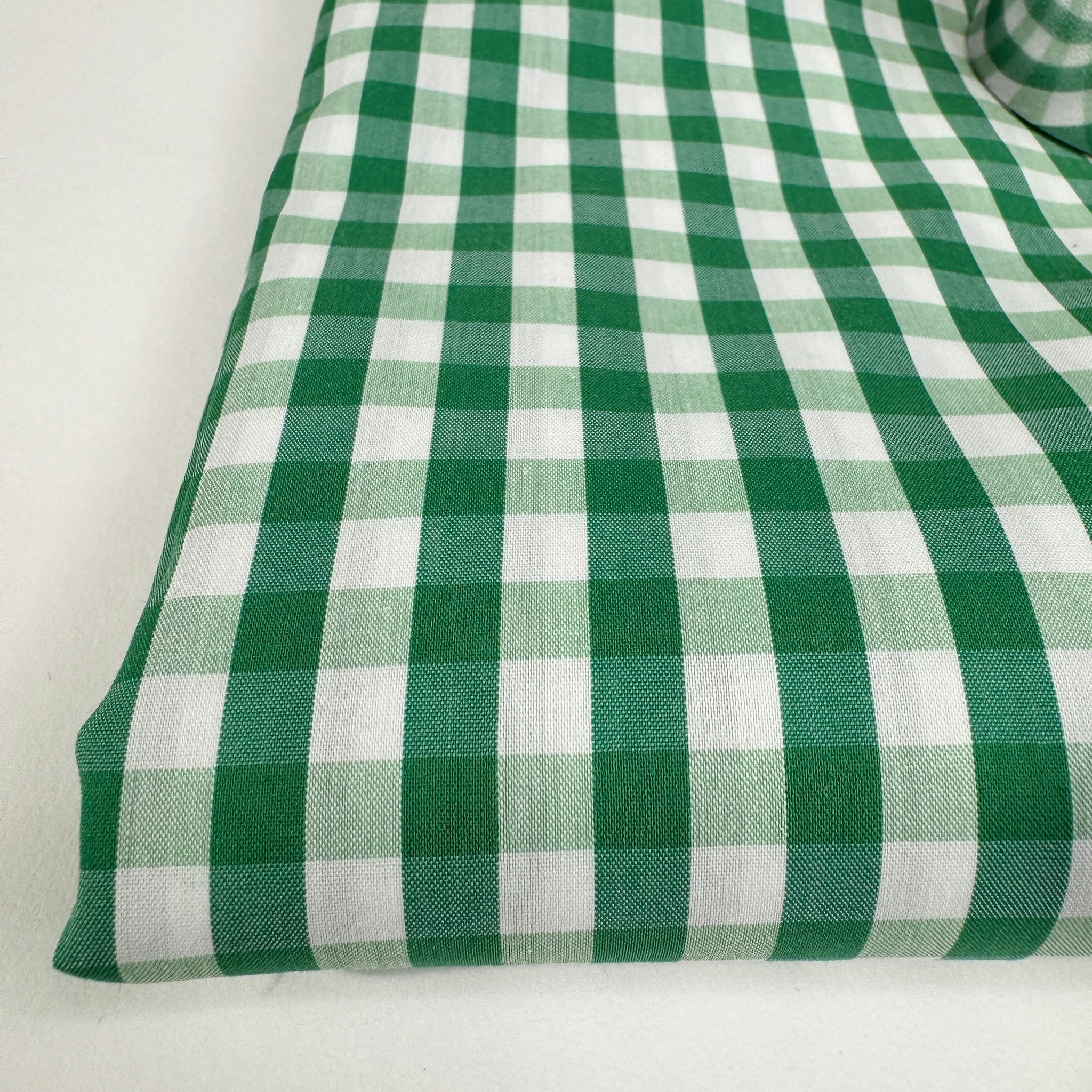 Bomull/elastan skjorttyg grön/vit rutig