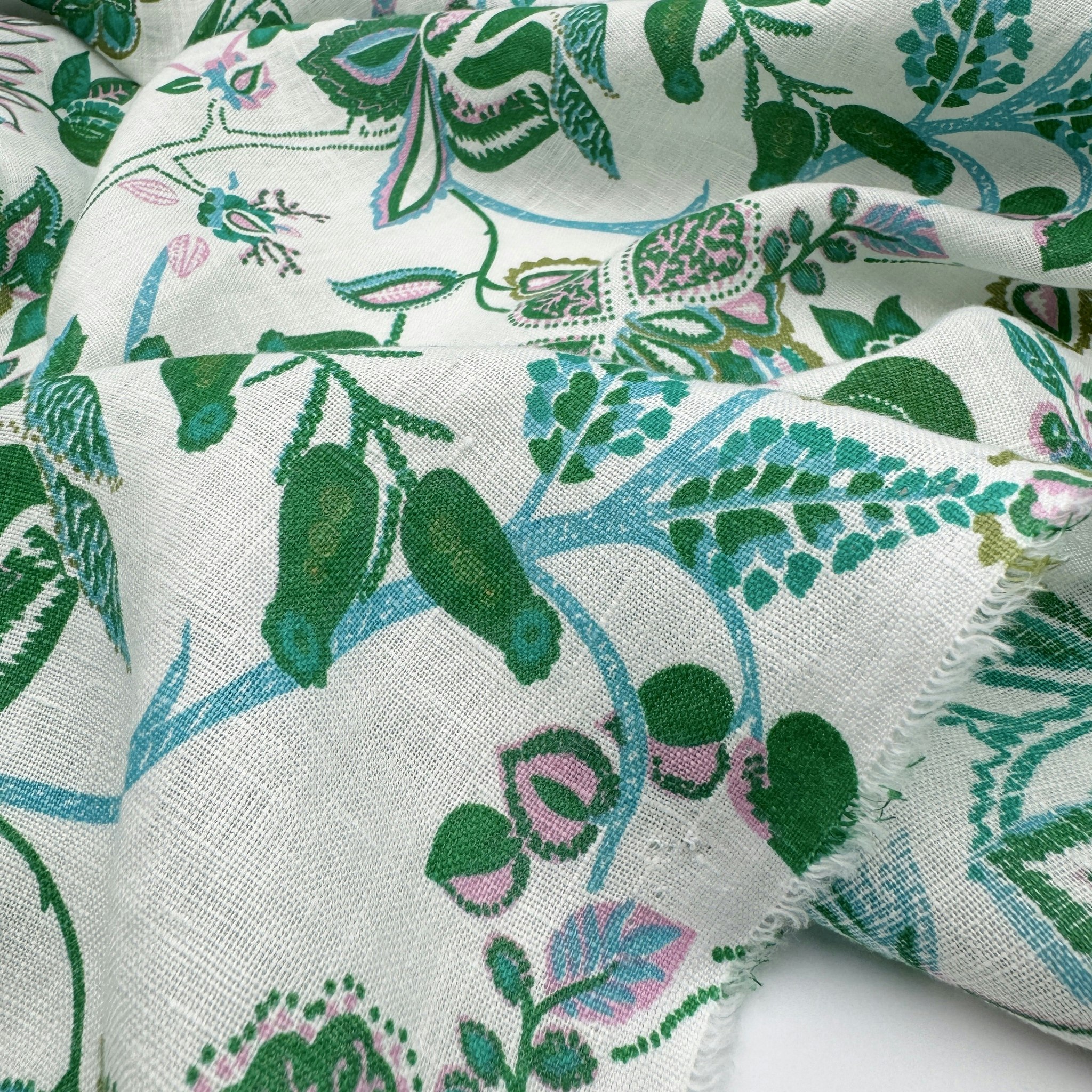 Tryckt lin gröna blommor