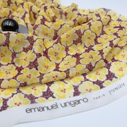 Siden crêpe de chine gul blommig Ungar*
