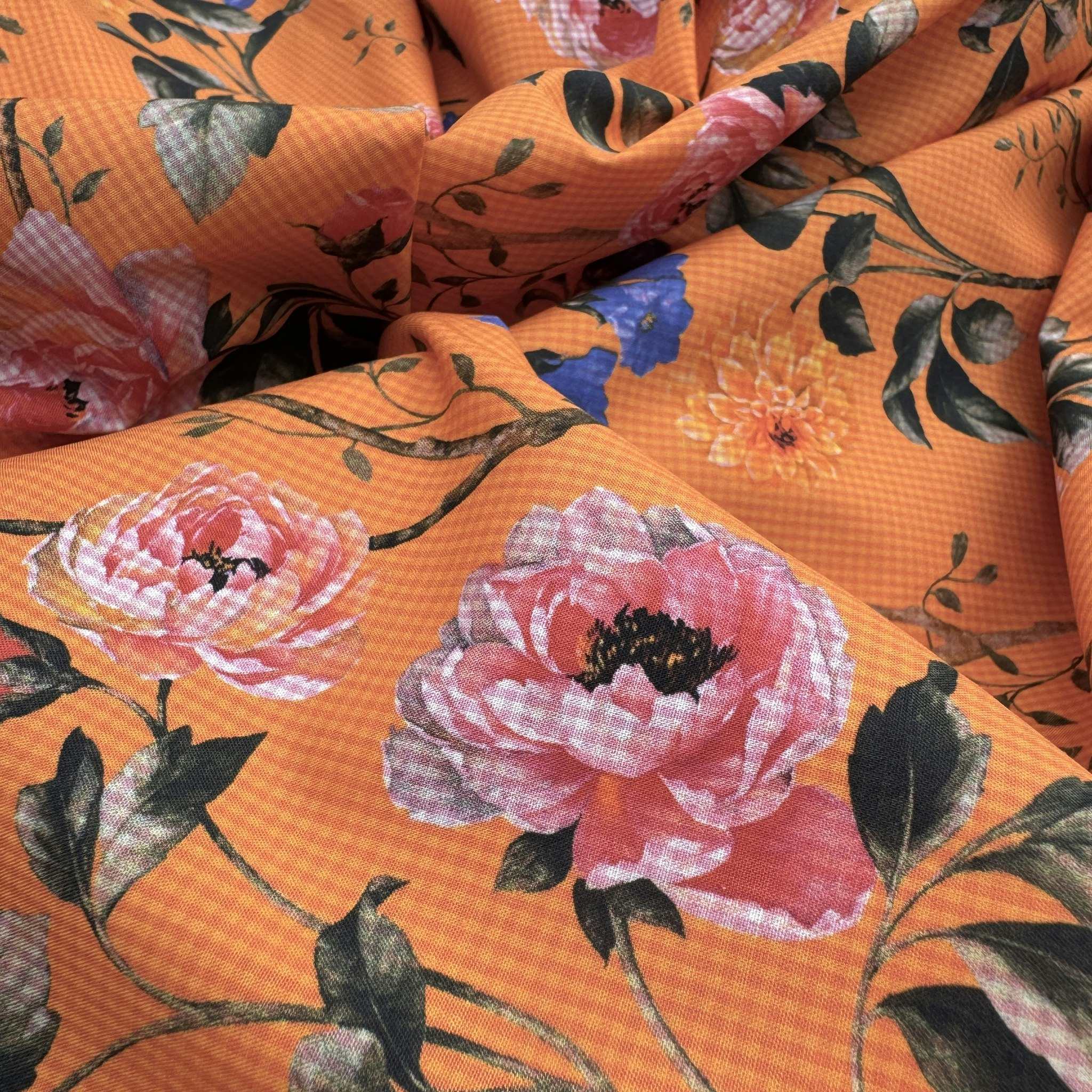 Bomull blommor på rutigt orange Ungar*