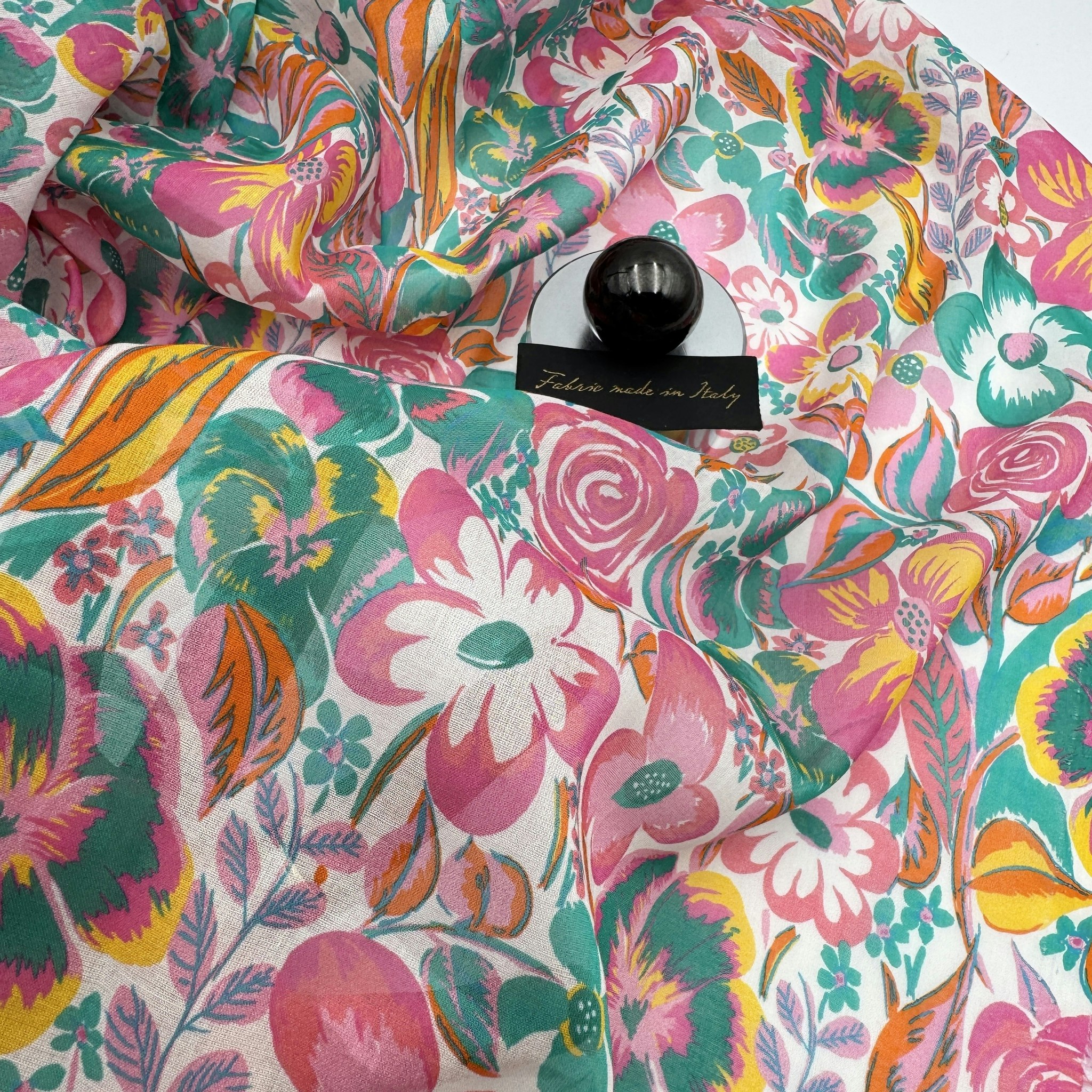 Bomullsbatist Liberty grön/rosa