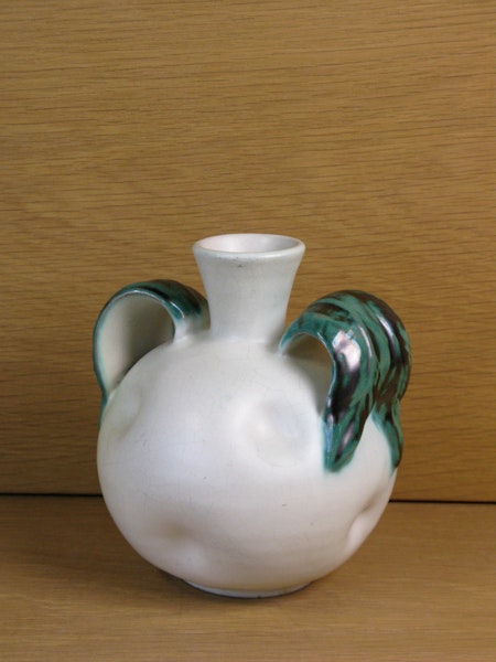 white vase with green handles 190
