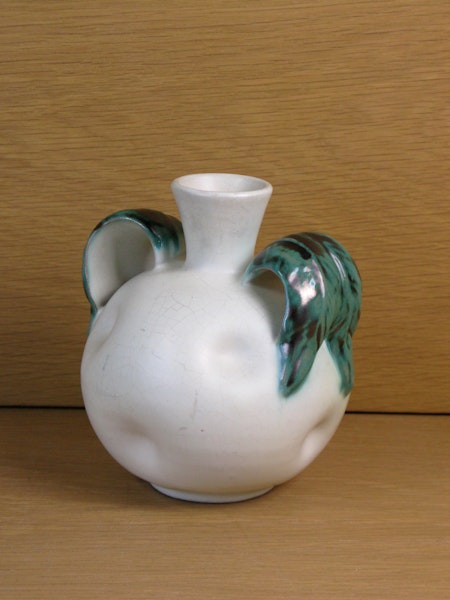 white vase with green handles 190