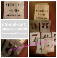 Stencil-set i metall, siffror 0-9 i träask