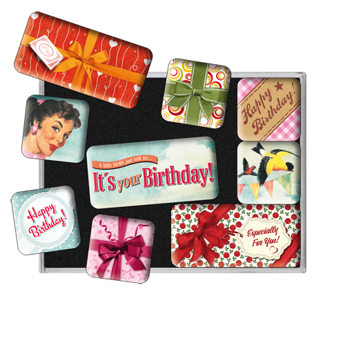 SET MAGNETER 9-pack Happy Birthday Nostalgic