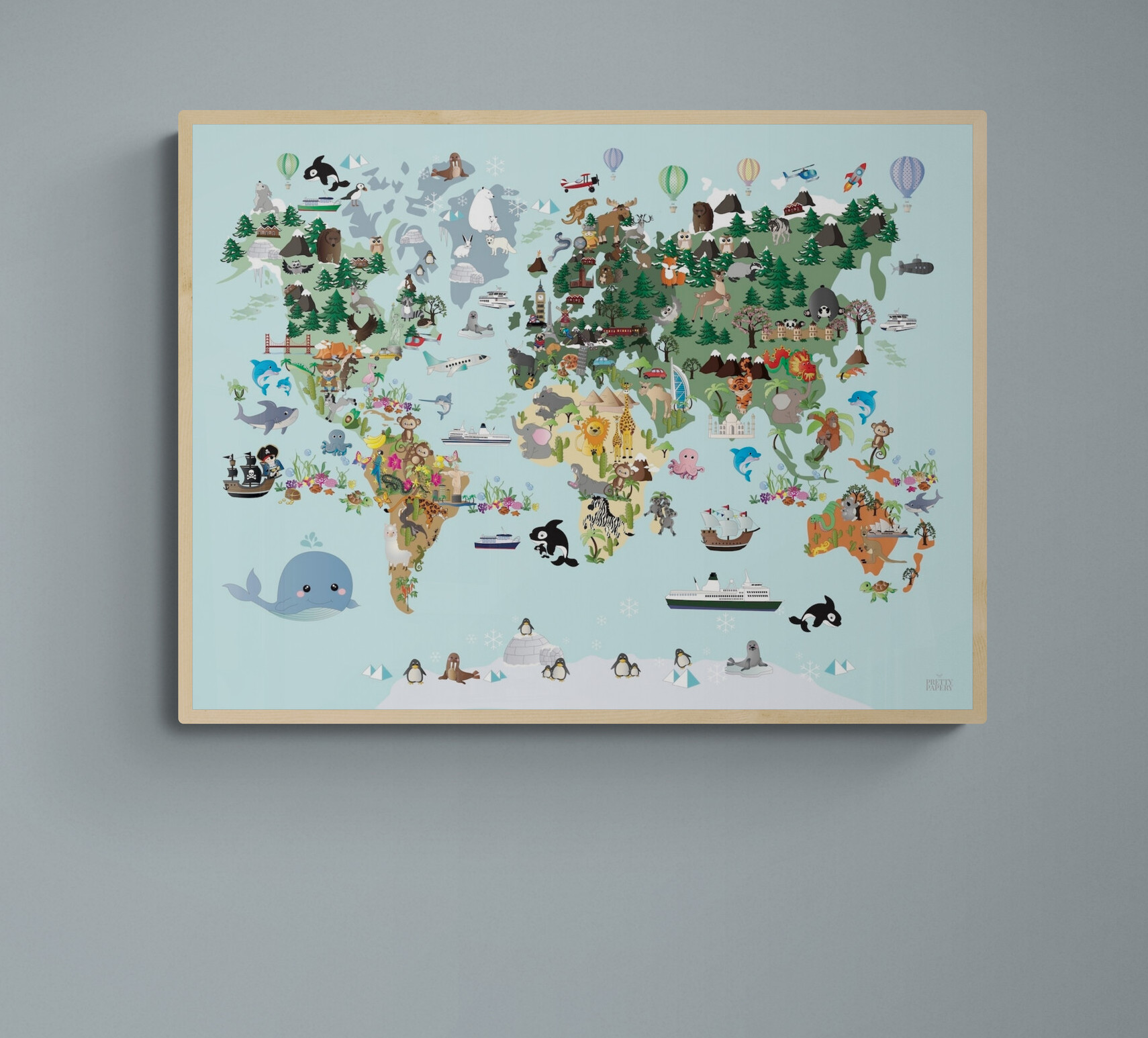 Världskarta barn atlas poster