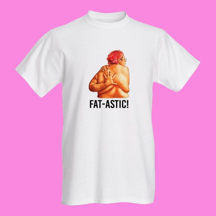 Fat-astic, vit t-shirt (lös passform)