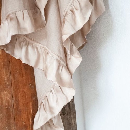Silk frilled woven cashmere shawl beige