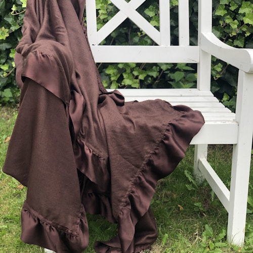 Silk frilled woven cashmere shawl brown